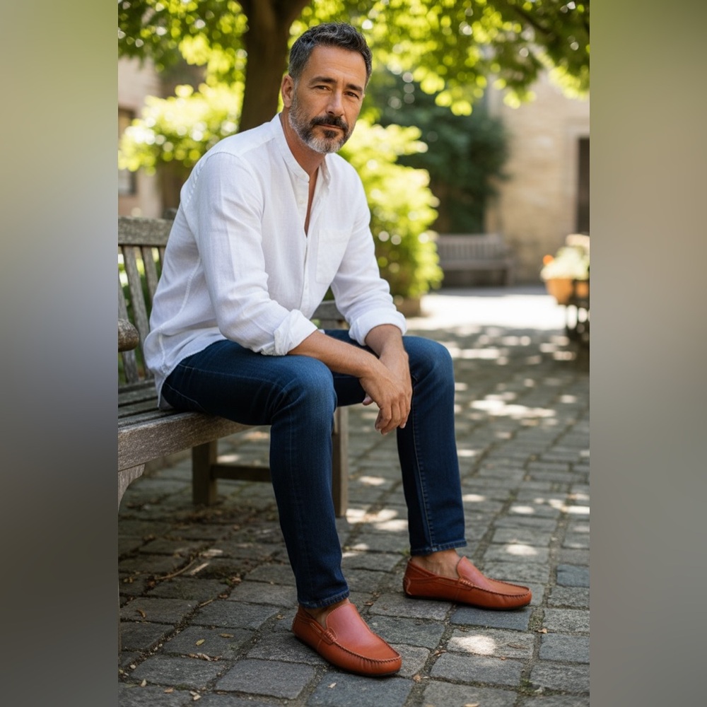 Go Tour Men’s Casual Leather Loafers – Size 11M (Burnt Orange/Cognac Brown)